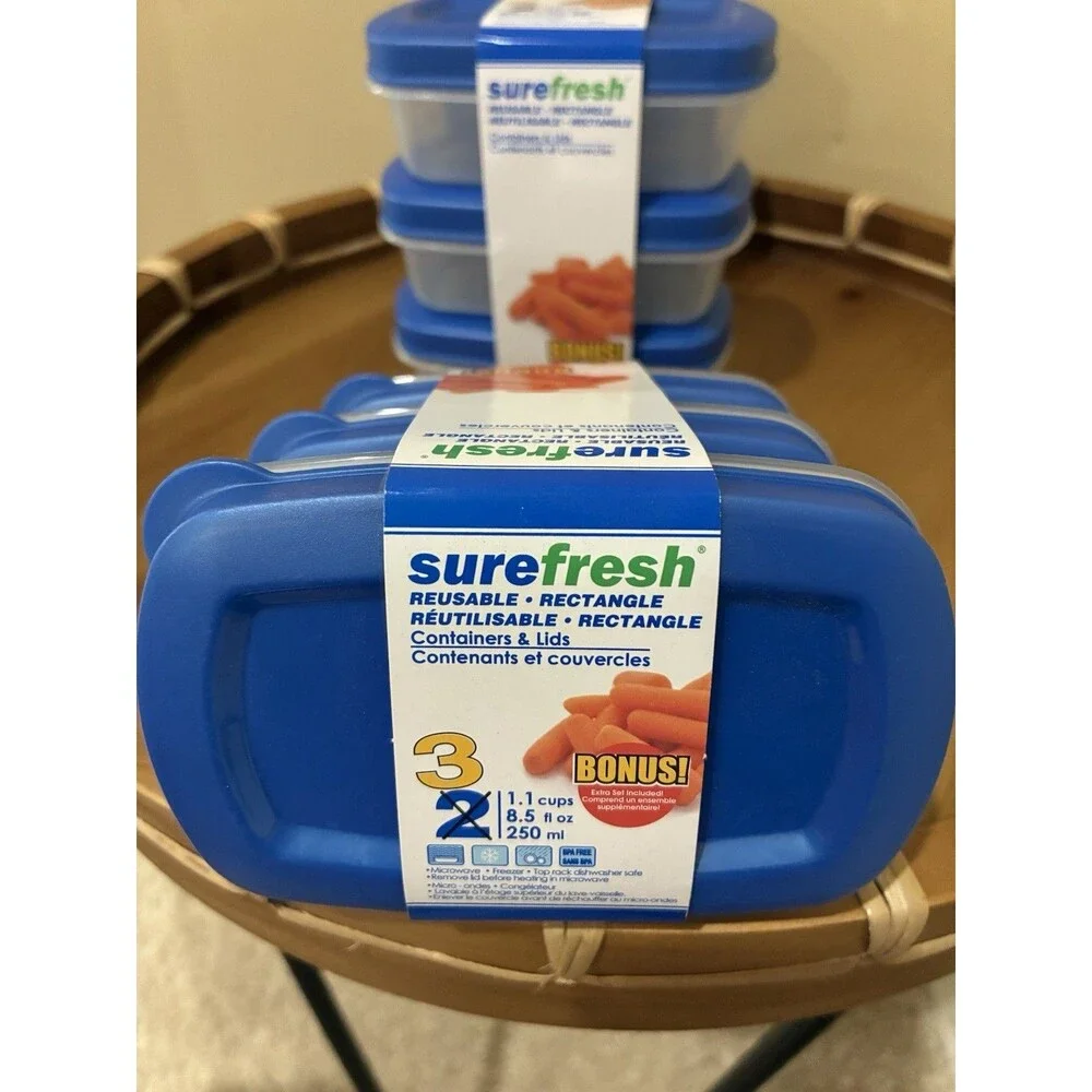 3 Sets Surefresh Reusable Food Storage Containers 3 Per Pack Blue new 1.1 Cup